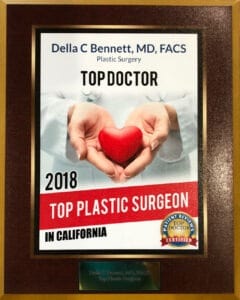 Top Plastic Surgeon in California 2018 Award. Awarded to Dr. Della Bennett, MD of Gemini Plastic Surgery in Rancho Cucamonga, California. 
